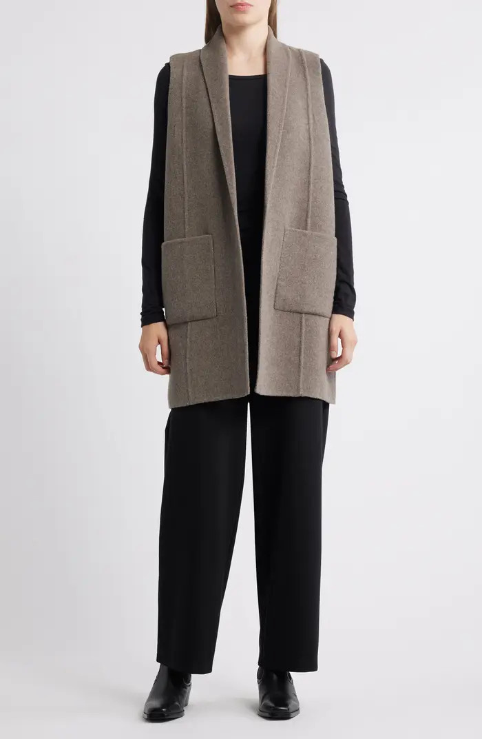 Eileen Fisher Shawl Collar Double Woven Wool Longline Vest | Nordstrom | Nordstrom