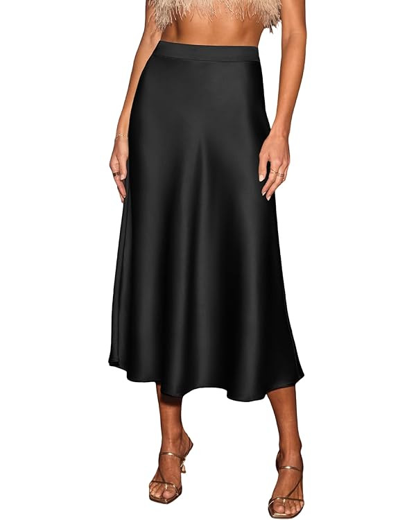 CUPSHE Women's Satin Skirt Flowy A Line Cocktail Party Wedding High Waist Long Midi Skirts Fall S... | Amazon (US)