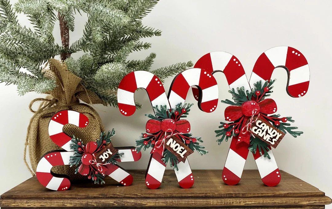 Candy Cane Chunky Shelf Sitter, Christmas Tier Tray, Seasonal Decor, Mantle Sitter Decor, Christm... | Etsy (US)