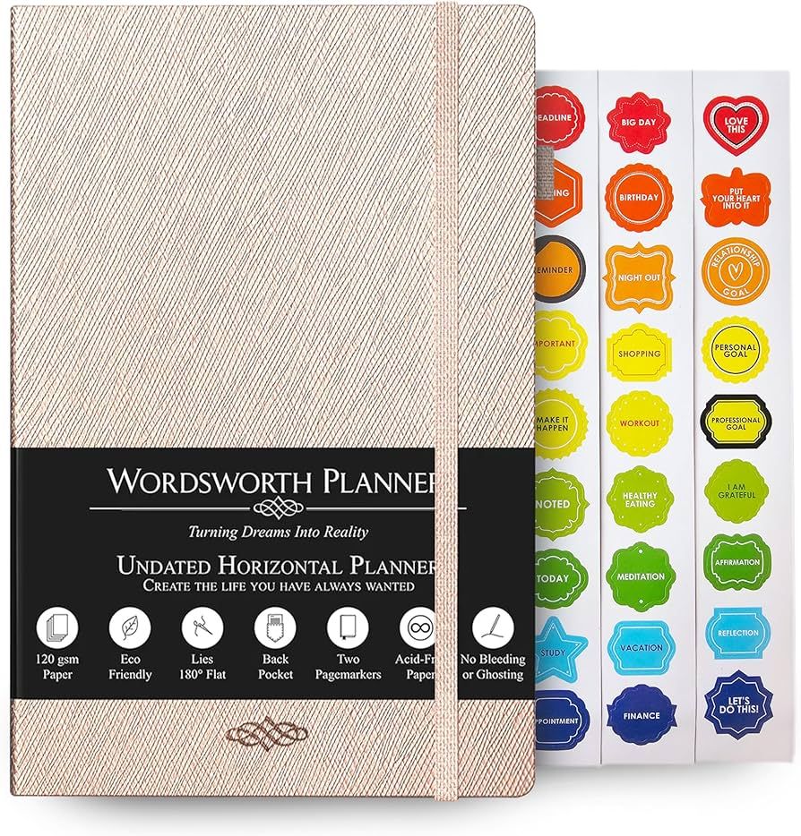 Wordsworth Undated Planner Weekly and Monthly - Dotted Blank Planner - Hardcover, Dateless Weekly... | Amazon (US)