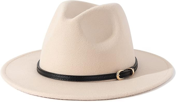 Lisianthus Women Classic Felt Fedora Wide Brim Hat with Belt Buckle | Amazon (US)
