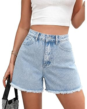 Womens Jean Shorts High Waisted Frayed Raw Hem Women Denim Shorts | Jean Shorts for Women High Wa... | Amazon (US)