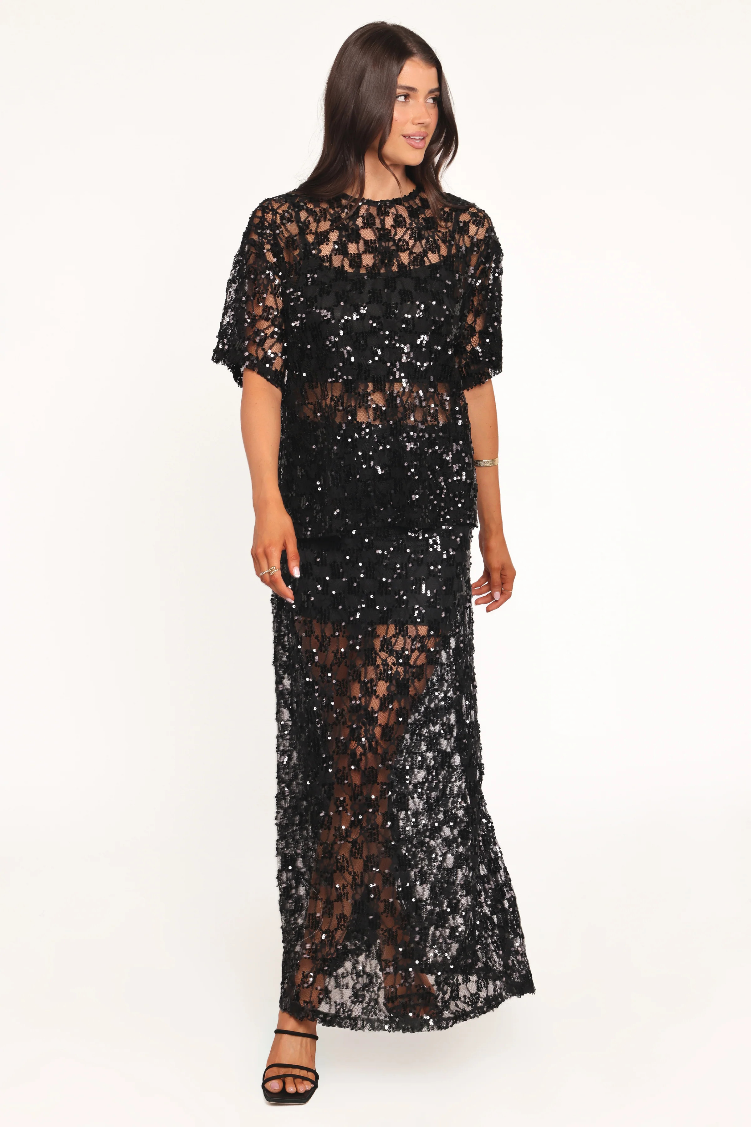 Yonder Sheer Panel Lace Maxi Skirt - Black | Petal & Pup (US)