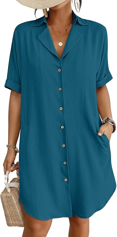 Bsubseach Button Down Beach Cover Up for Women Bikini Swimsuit Coverups for Women 2025 Button Dow... | Amazon (US)