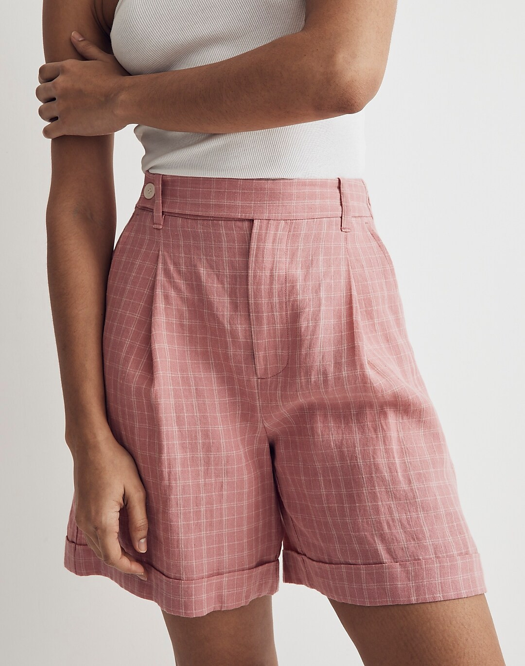 The Harlow Short in Checked 100% Linen | Madewell
