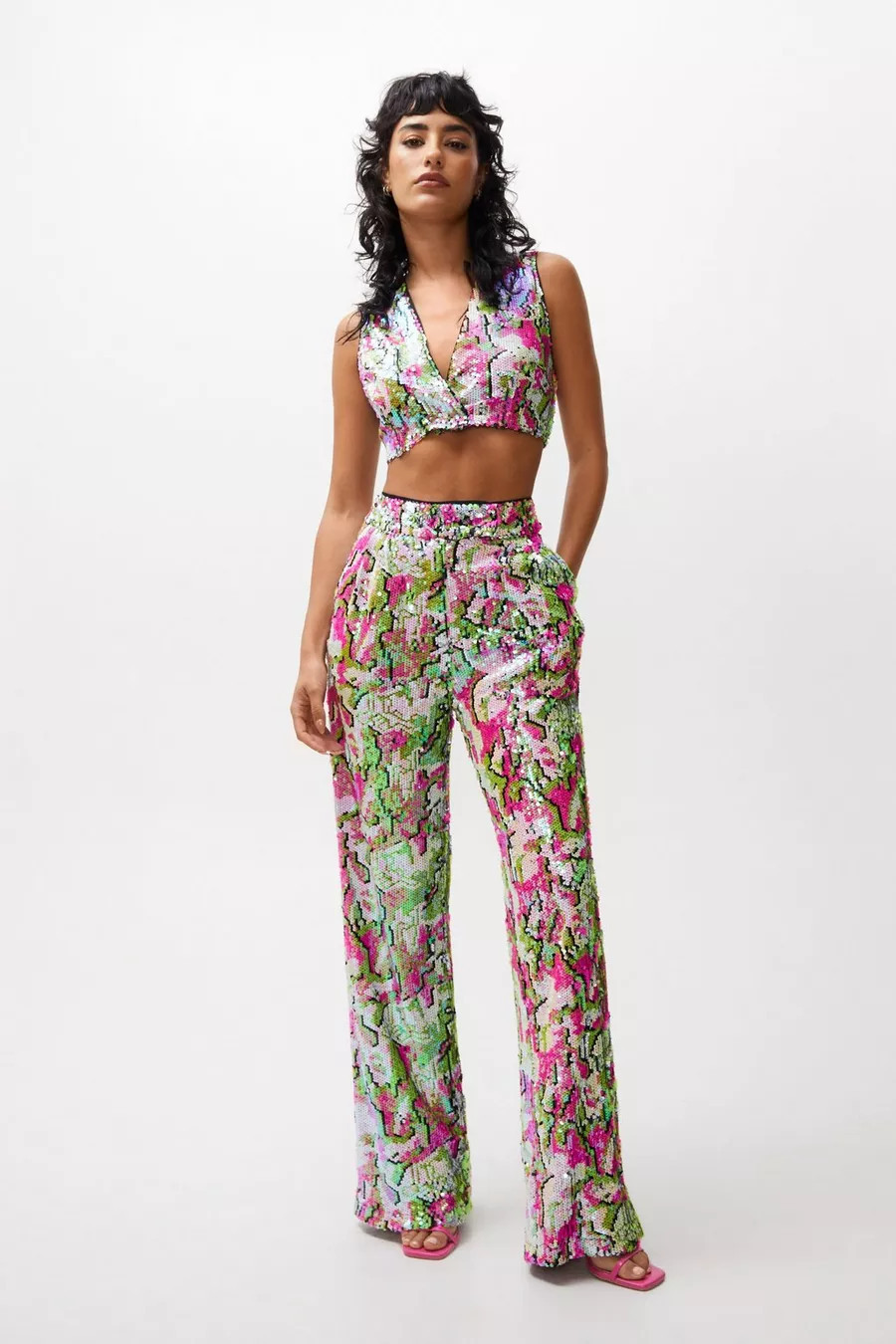 Premium Multi Sequin Wide Leg Pants | Nasty Gal US