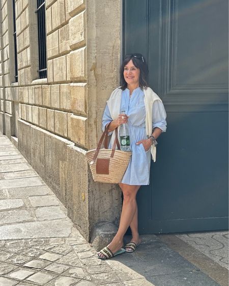 Paris summer dress outfit! It's about 66° so this cardigan is perfect to throw over my shoulders! Slides are Dior Dway (linking similar), bracelets are Dior J’adior, ring is Jamie Joseph from Twist Online 
Wearing XS in Xirena dress

#LTKtravel #LTKFind #LTKSeasonal