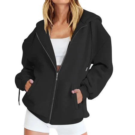 njshnmn Zip Up Hoodie Women Women Casual Hooded Slim Zipper Sweater Coat Black XXL | Walmart (US)