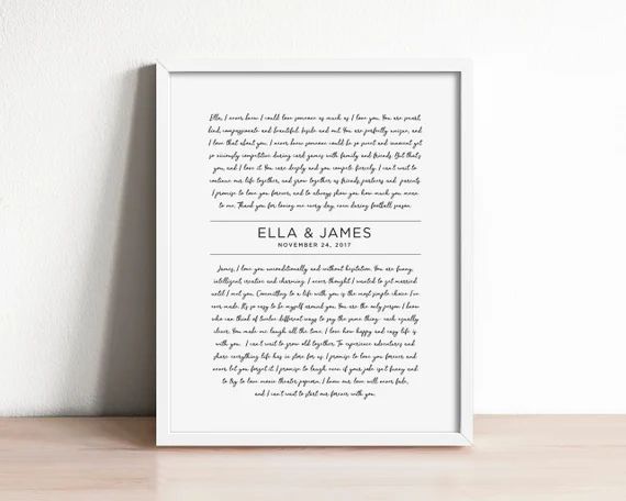 wedding vow wall art, custom wedding keepsake print, first anniversary gift, paper wedding gift, ... | Etsy (US)