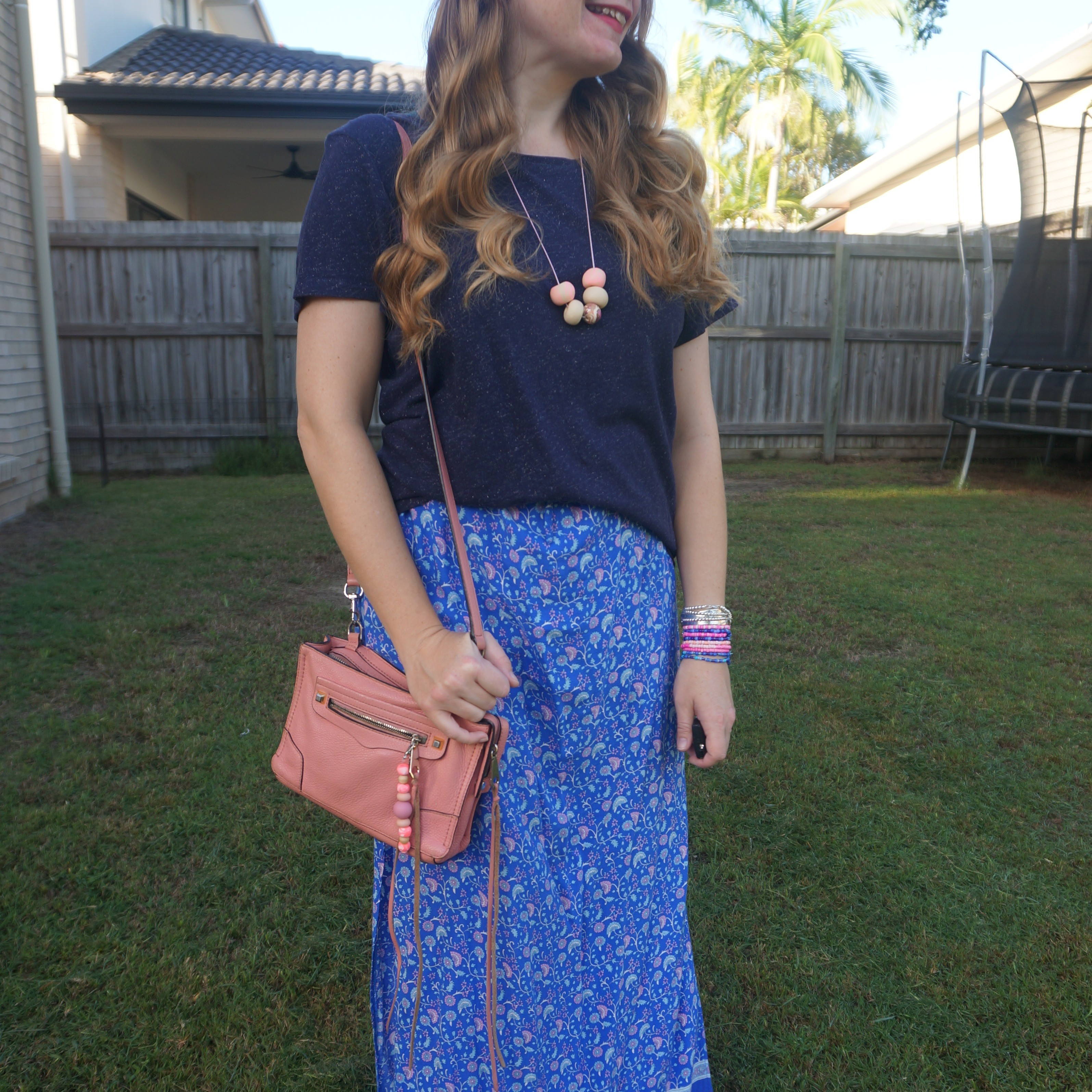 Navy tee, floral maxi skirt and vintage pink Rebecca Minkoff micro Regan bag 💙💕

#LTKbag #LTKautumn #LTKaustralia