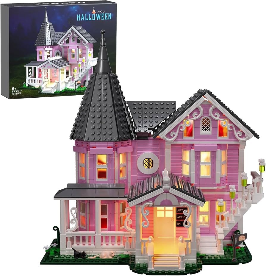 Pink Palace House Building Set with Lights, Halloween Haunted House Blocks Toy, Halloween House K... | Amazon (US)