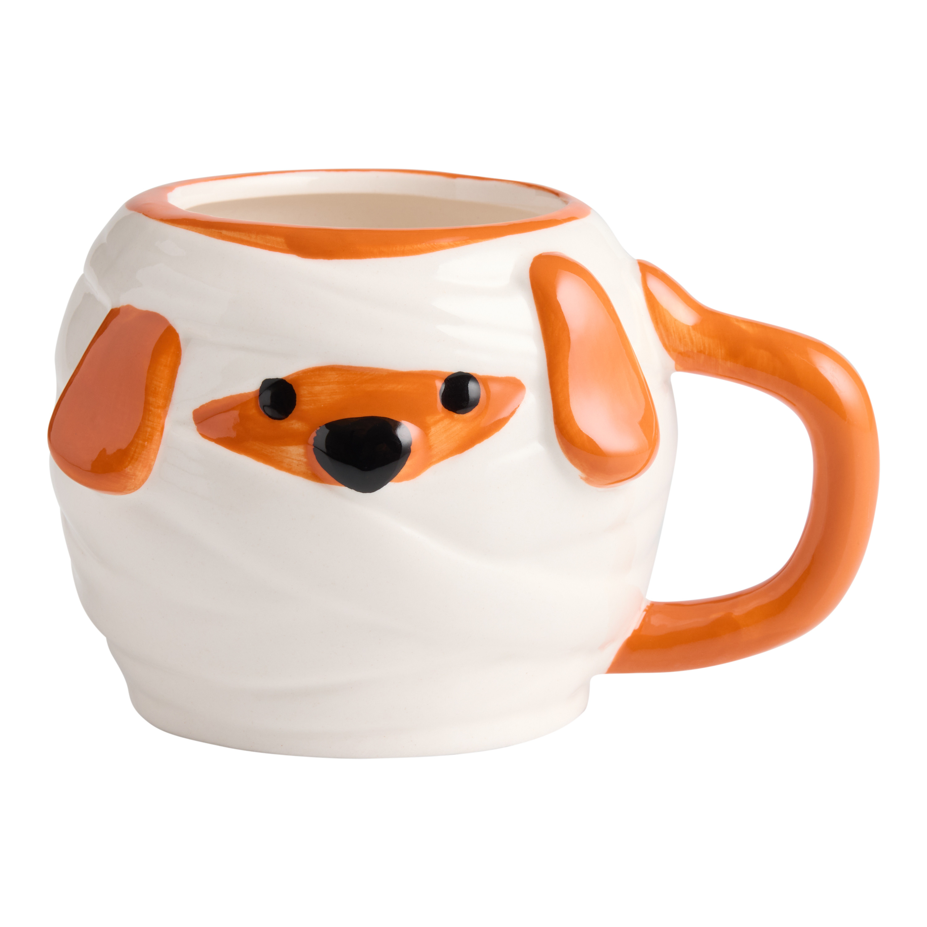 Orange and White Mummy Dog Hand Painted Figural Ceramic Mug | World Market