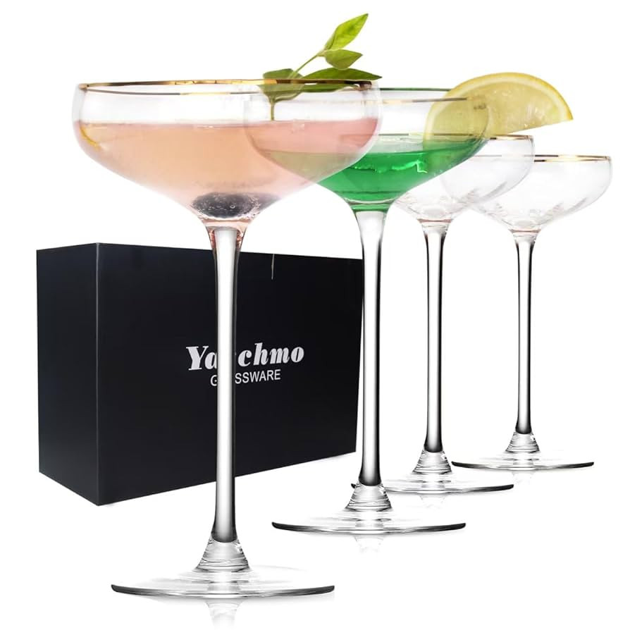 Vintage Coupe Glasses Set of 4, Tall Stemmed Martini Glasses, Gold Rim Cocktail Champagne Glasses... | Amazon (US)