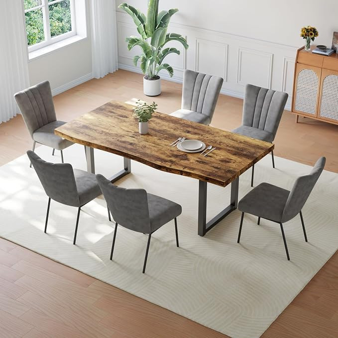 HIPIHOM 63" Dining Table Set, MDF Board Kitchen Table Set with 6 High-Resilience Padded Dining Ch... | Amazon (US)