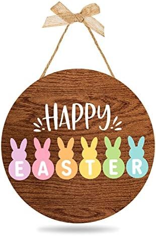 Whaline Happy Easter Wooden Hanging Sign Colorful Bunny Rabbit Welcome Sign Door Decoration Rusti... | Amazon (US)