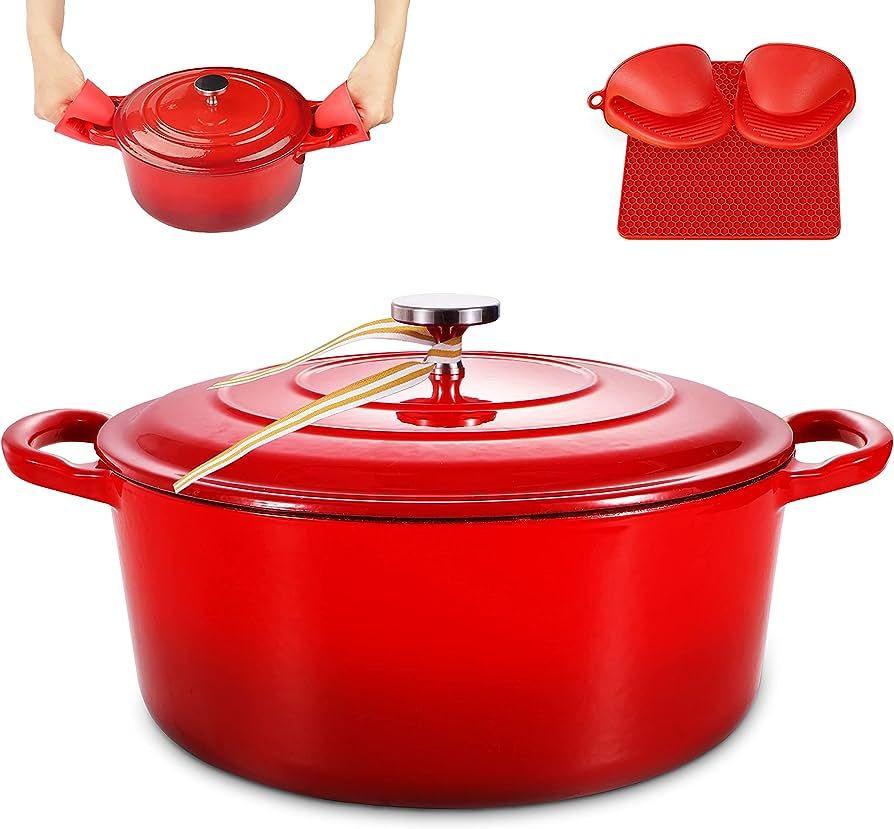 6 Quart Enameled Dutch Oven, Cast Iron Dutch Oven, Covered Dutch Oven, Enamel Stockpot with Lid, ... | Amazon (US)
