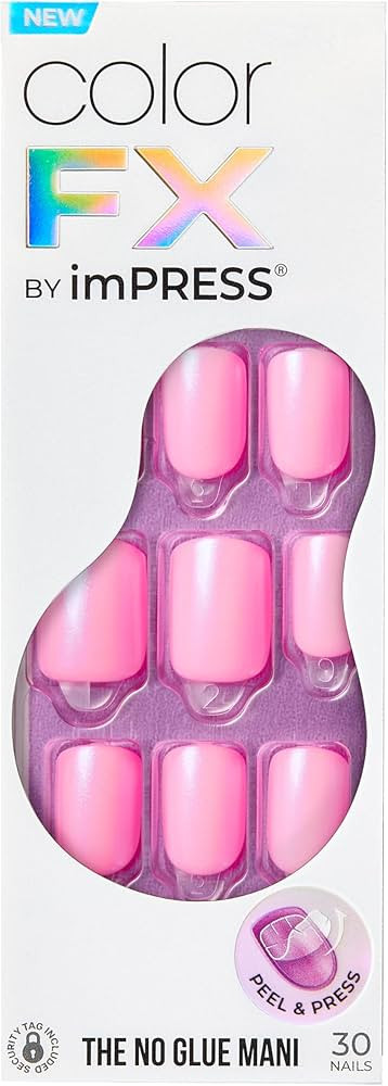 KISS imPRESS No Glue Mani Press-On Nails, Color FX, Late Night', Light Pink, Short Size, Squoval ... | Amazon (US)