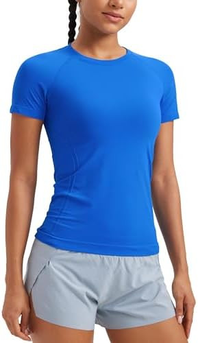 CRZ YOGA Seamless Workout Tops for Women Hip Length - Athletic Running Gym Yoga Short Sleeve Shir... | Amazon (US)