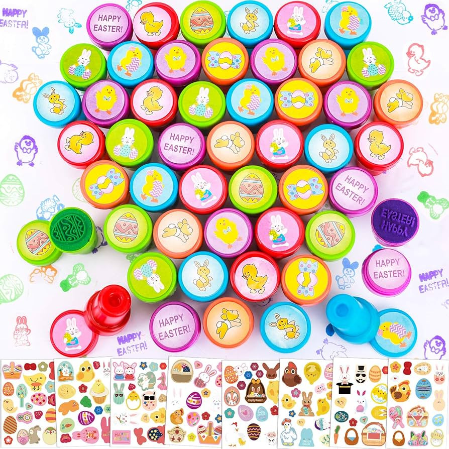 Konsait Happy Easter Stamps Stickers Bulk for Kids, Assorted Easter Self Inking Egg Stampers Anim... | Amazon (US)