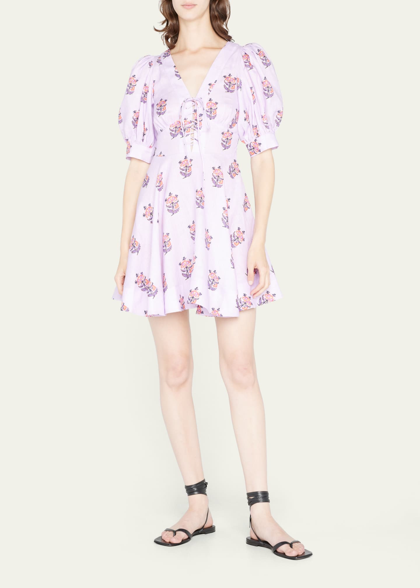 Rhode Zoya Puff-Sleeve Floral Linen Mini Dress | Bergdorf Goodman