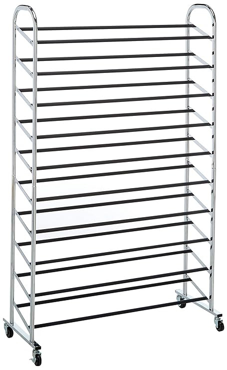 Whitmor 10 Tier Shoe Tower - 50 Pair - Rolling Shoe Rack with Locking Wheels - Chrome | Amazon (US)