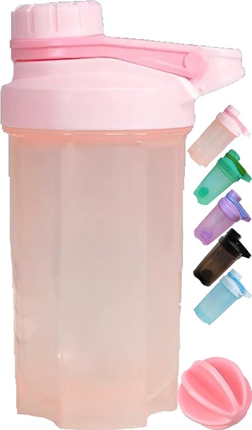 A Stylish Light Pink Shaker Bottle BPA Free,Made of PP5,16Oz/500ml w. Measurement Marks & Non-Met... | Amazon (US)