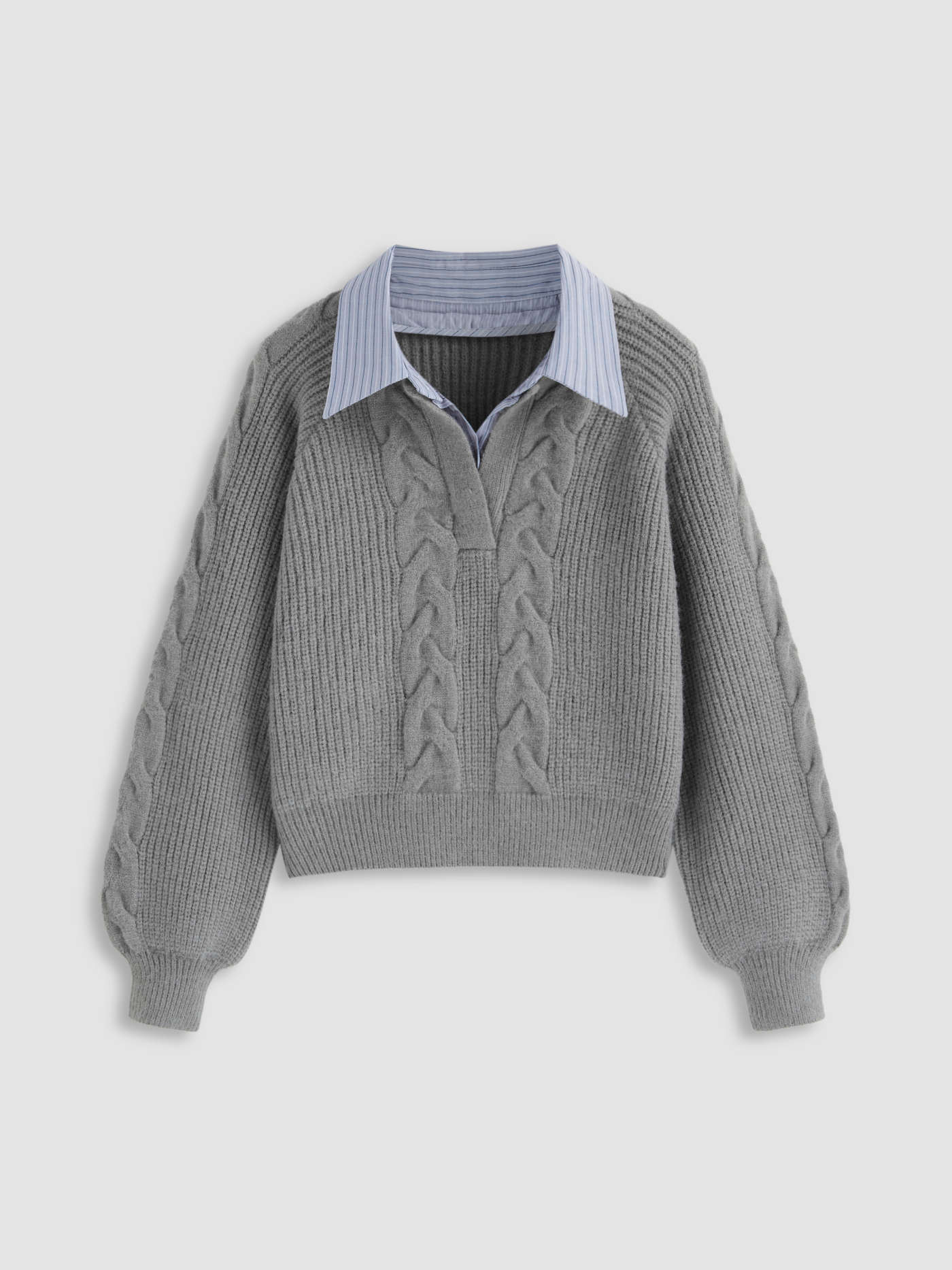 Cable Knit Collar Two Tone Long Sleeve Top | Cider