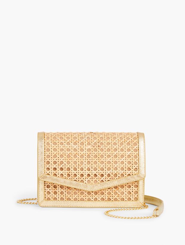 Metallic Leather Trim Rattan Clutch | Talbots