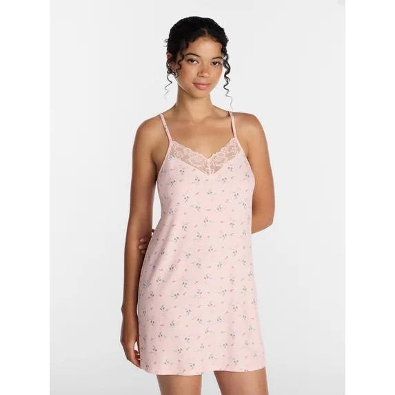 Joyspun Women’s Dreamy Soft Collection Lace Front Knit Chemise, Sizes XS-3X | Walmart (US)