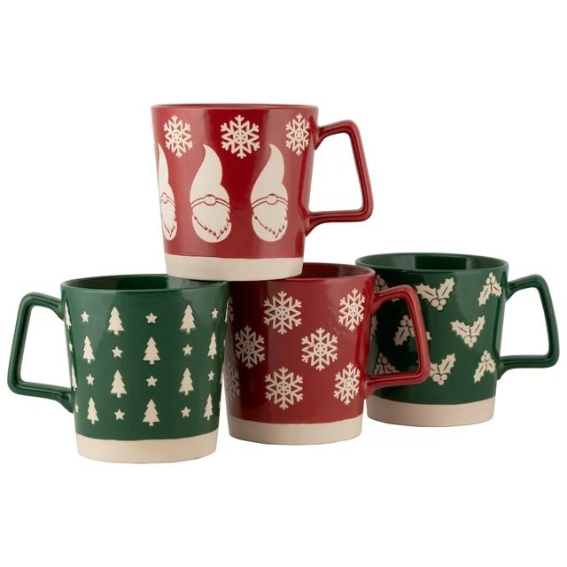 10 Strawberry Street Assorted 20 fl oz Holiday Print Ceramic Mug, Set of 4 Mugs | Walmart (US)