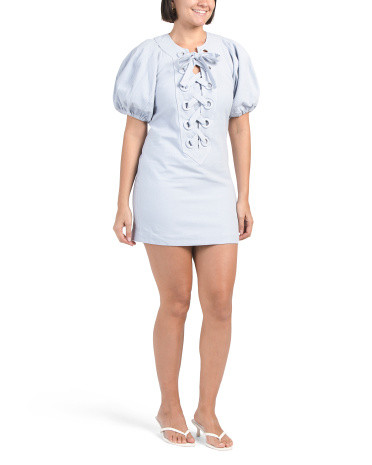 Laced Up Puff Sleeve Mini Dress | TJ Maxx