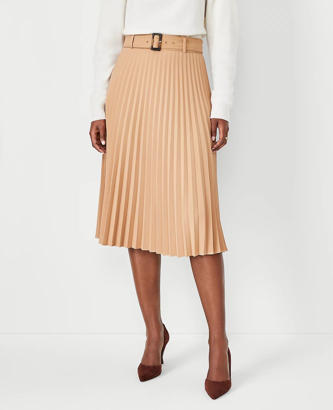 Belted Pleated Midi Skirt | Ann Taylor (US)