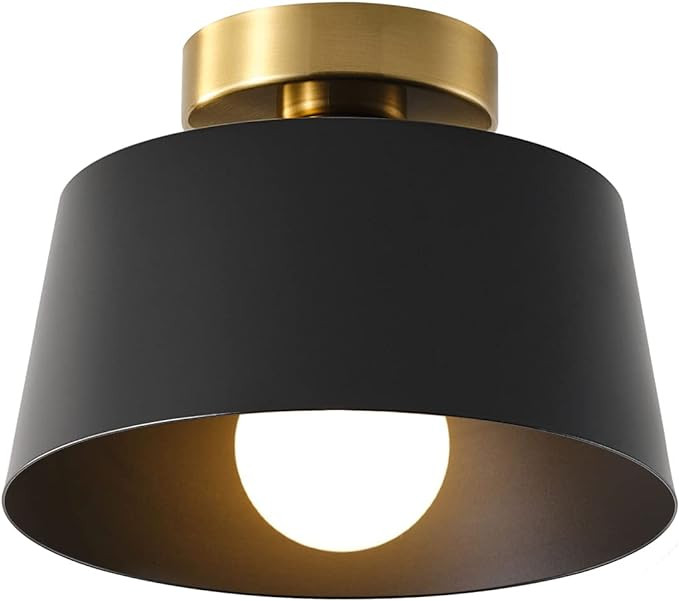 Ceiling Light Fixture, Hallway Ceiling Light with Gold Plate and Matte Black Shade, Modern Simple... | Amazon (US)