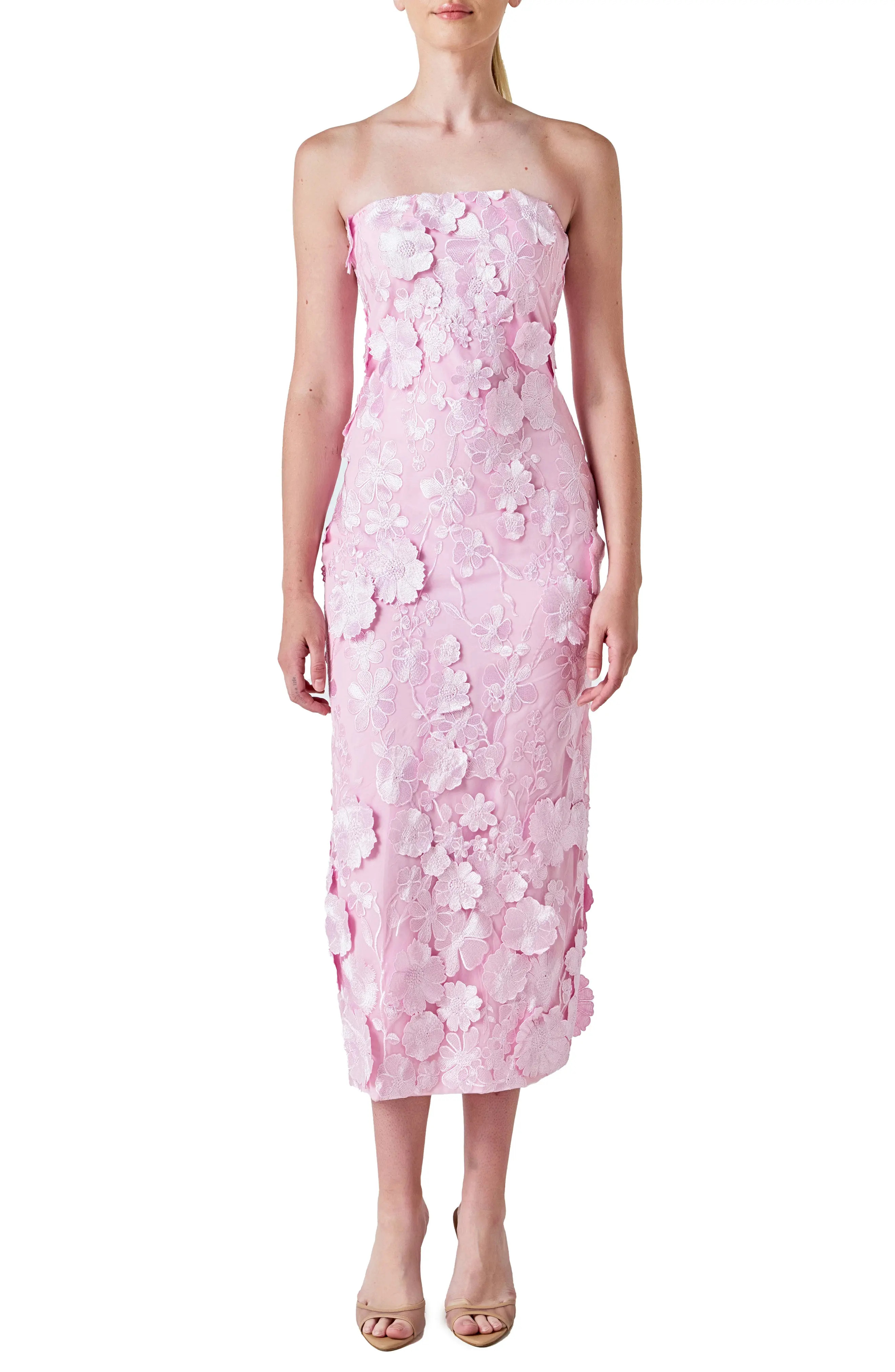 Endless Rose 3D Appliqu\u00e9 Strapless Maxi Dress (Women) | Nordstrom | Nordstrom