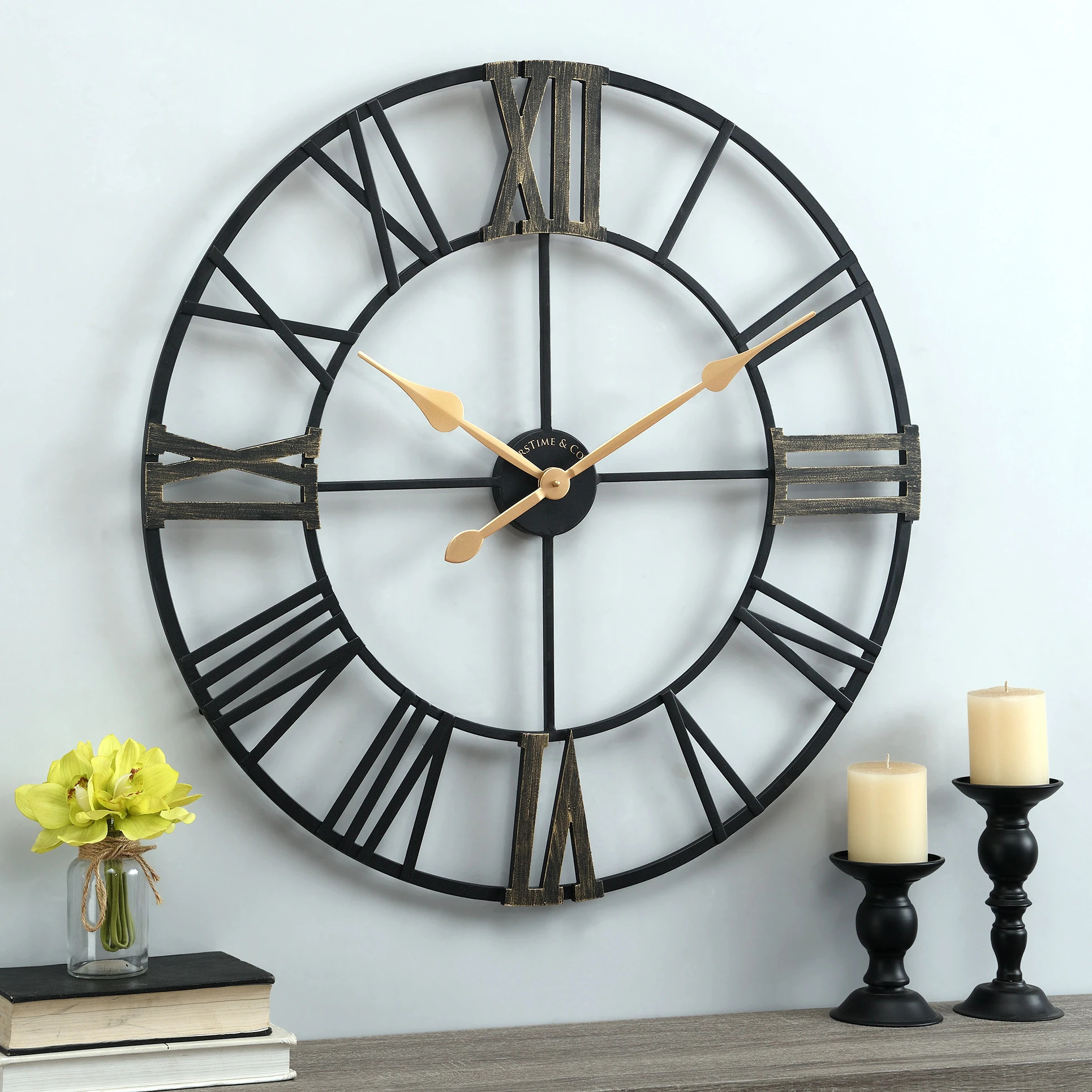 FirsTime & Co. Black Bradshaw Roman Farmhouse Round Wall Clock, Metal Frame, Open Face | Bed Bath & Beyond