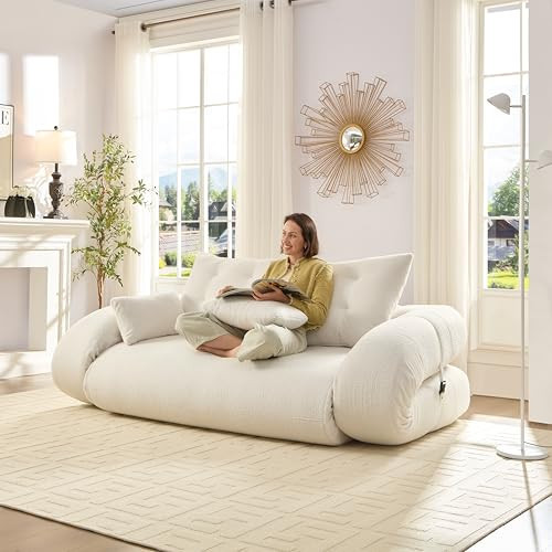 KEIKI 78.7" Foldable Human Dog Bed, 3-in-1 Multi-Functional Sofa Bed with Teddy Fabric & Foam Filling, Sleeper Sofa for Living Room, Guest Room, or Playroom, Beige | Amazon (US)