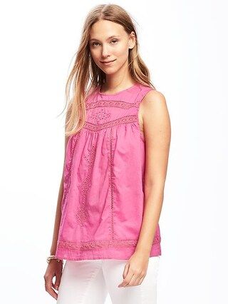 Relaxed Lace-Trim Sleeveless Top for Women | Old Navy US