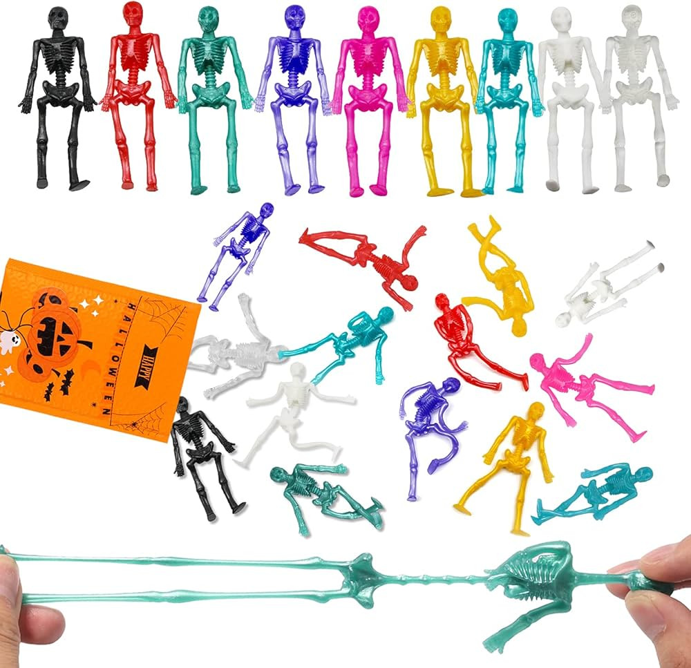 JOICEE 24PCS Halloween Stretchy Skeleton Toys, Assorted Color Stretchy Skull Squishy Toys for Par... | Amazon (US)