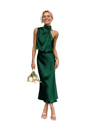 Alidamo Satin Summer Formal Dress for Women Sleeveless Wedding Guest Cocktail Party Dresses Date ... | Amazon (US)