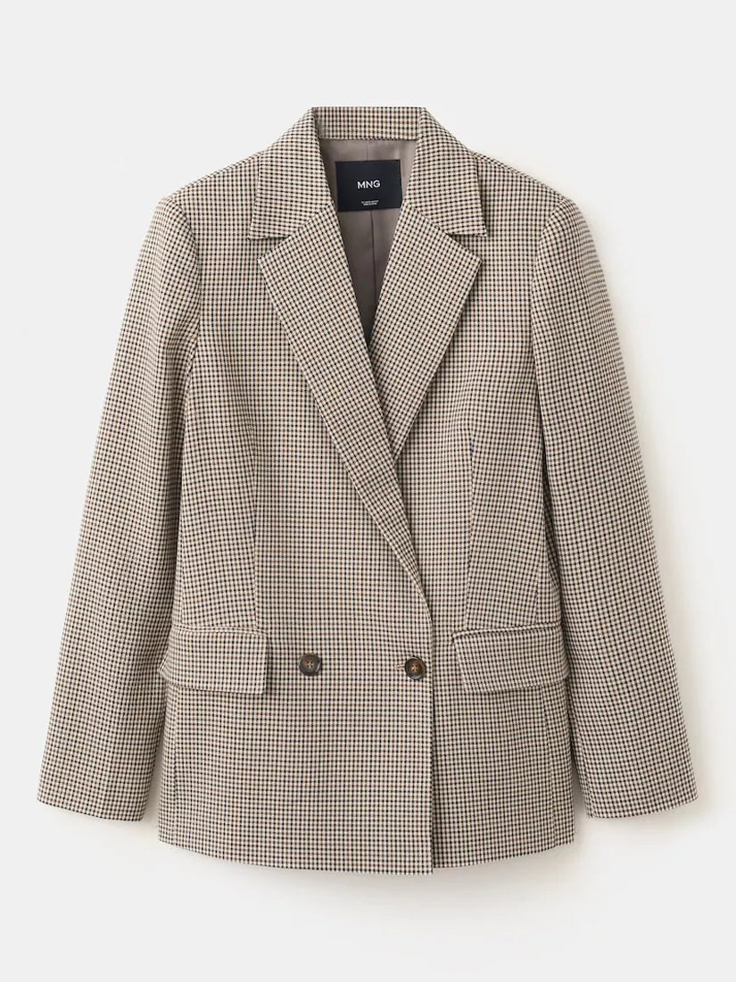 Mango Americana Double Breasted Dogtooth Blazer, Brown | John Lewis (UK)