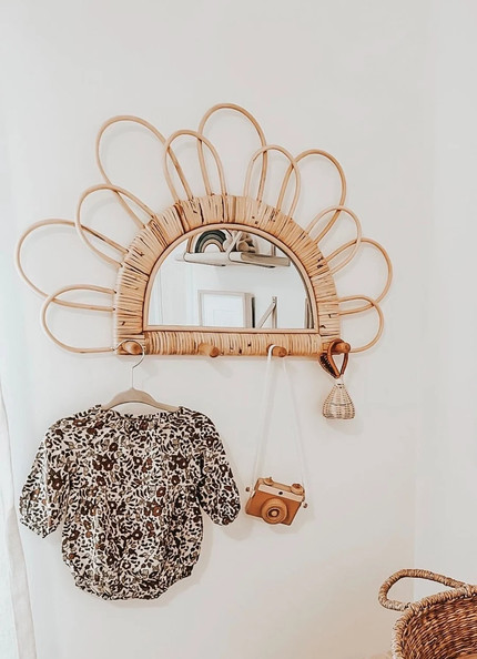 Rattan Mirror With Hooks Rattan Nursery Shelf Rattan Wall Hooks Rattan Mirror Nursery Shelf Boho ...