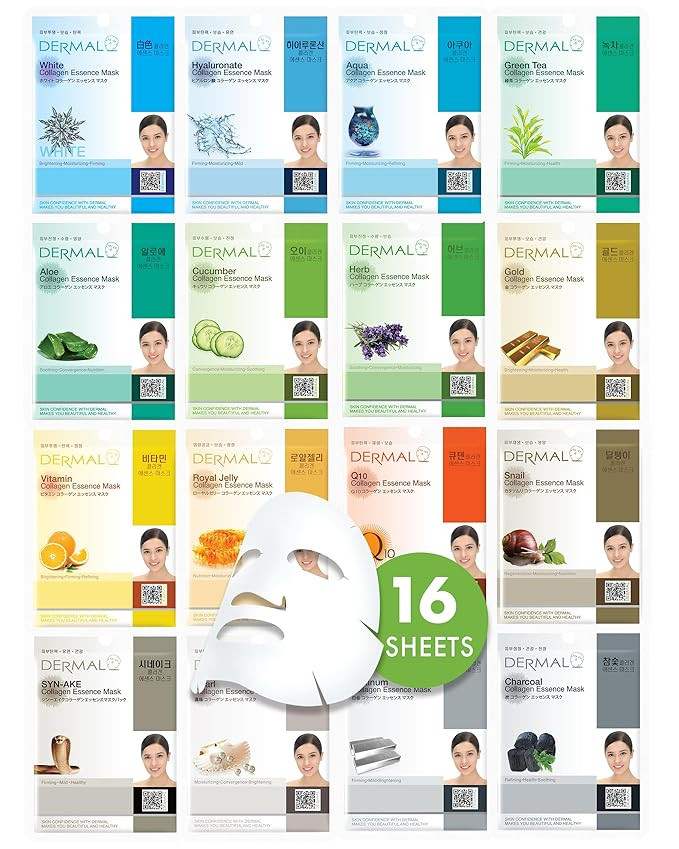 DERMAL 16 Combo Pack A Collagen Essence Korean Face Mask - Hydrating & Soothing Facial Mask with ... | Amazon (US)