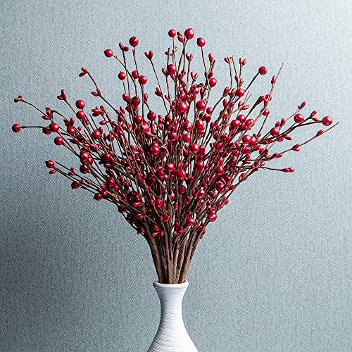 JINGHONG 6PCS Artificial Christmas Tree Picks 16.5 Inch Red Berry Stems Holly Berry Picks with Pip Berries for Winter Holiday Xmas Tree Centerpieces Flower Arrangements(Red) | Amazon (US)