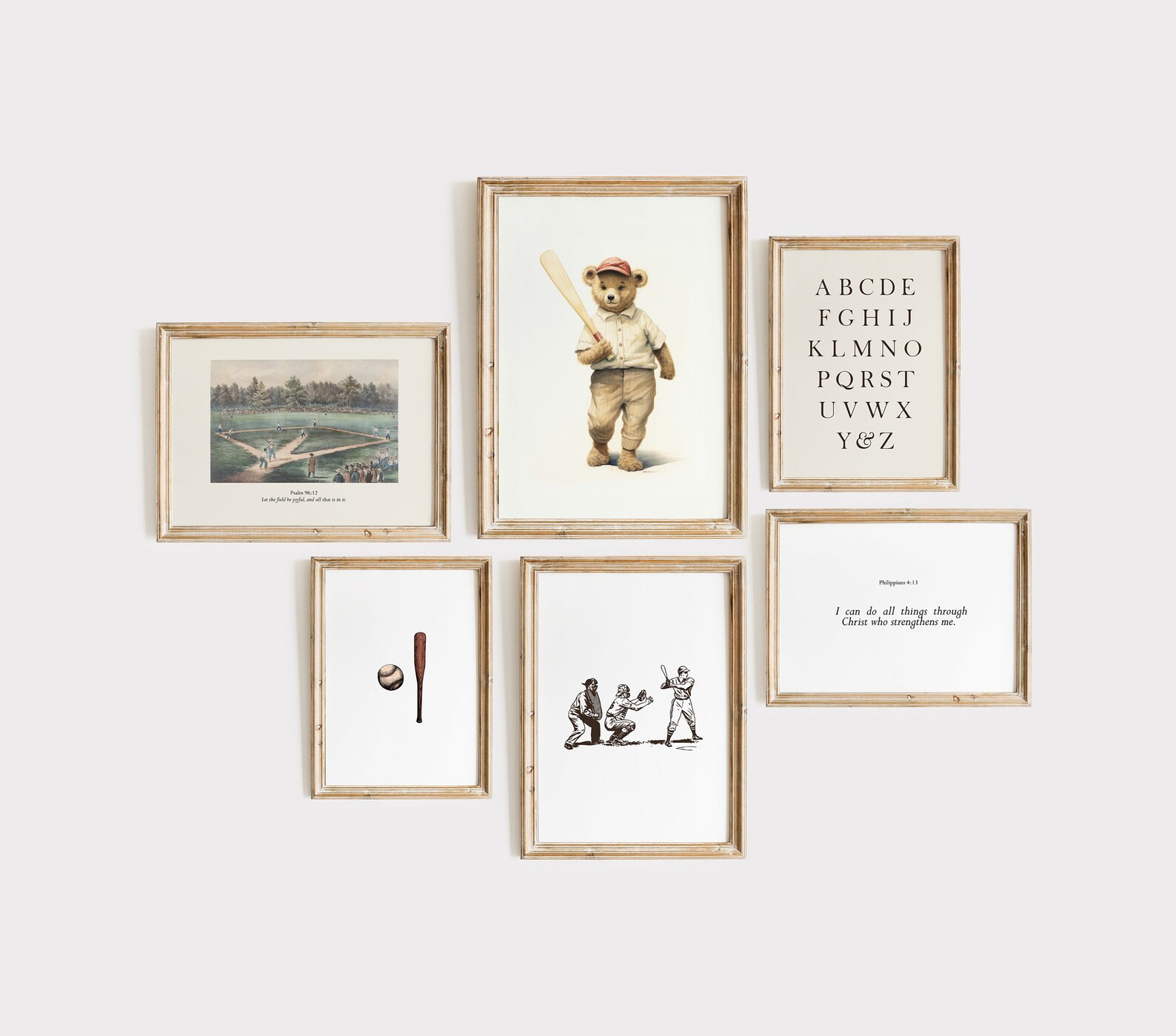 Vintage Boys Nursery Bible Verse Gallery Wall of 6 Bundle, Sports Playroom Wall Art, Baby Shower ... | Etsy (US)