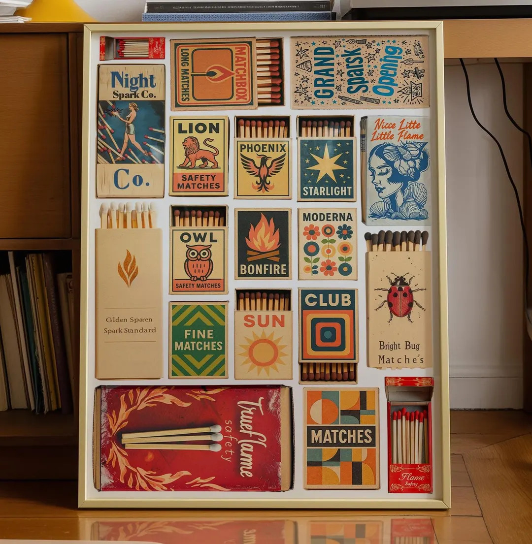 Vintage Matchbox Wall Art Printable, Retro Vintage Matches Collage Poster, Mid Century Modern Wal... | Etsy (US)