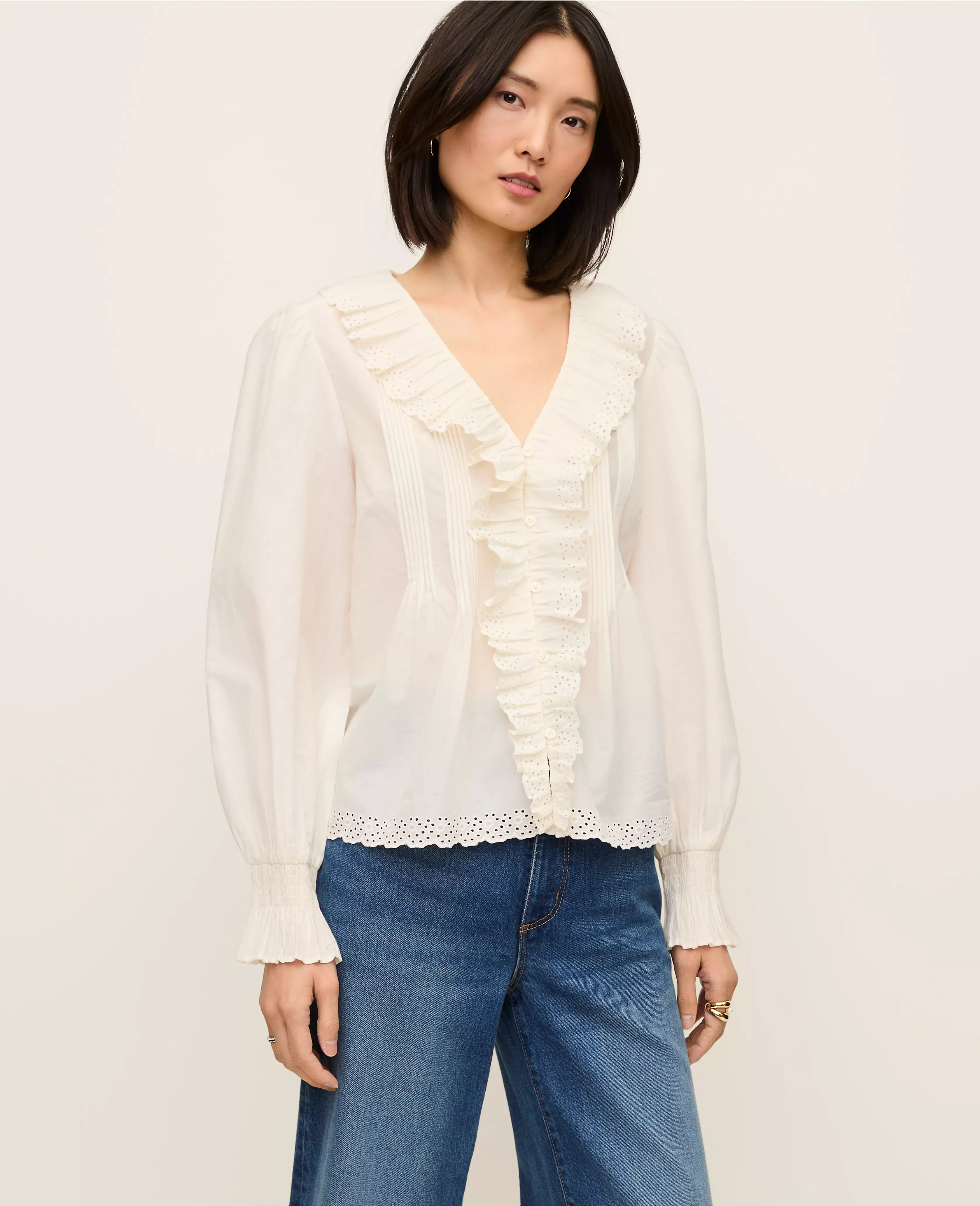 Ruffle Trim Blouse | Ann Taylor