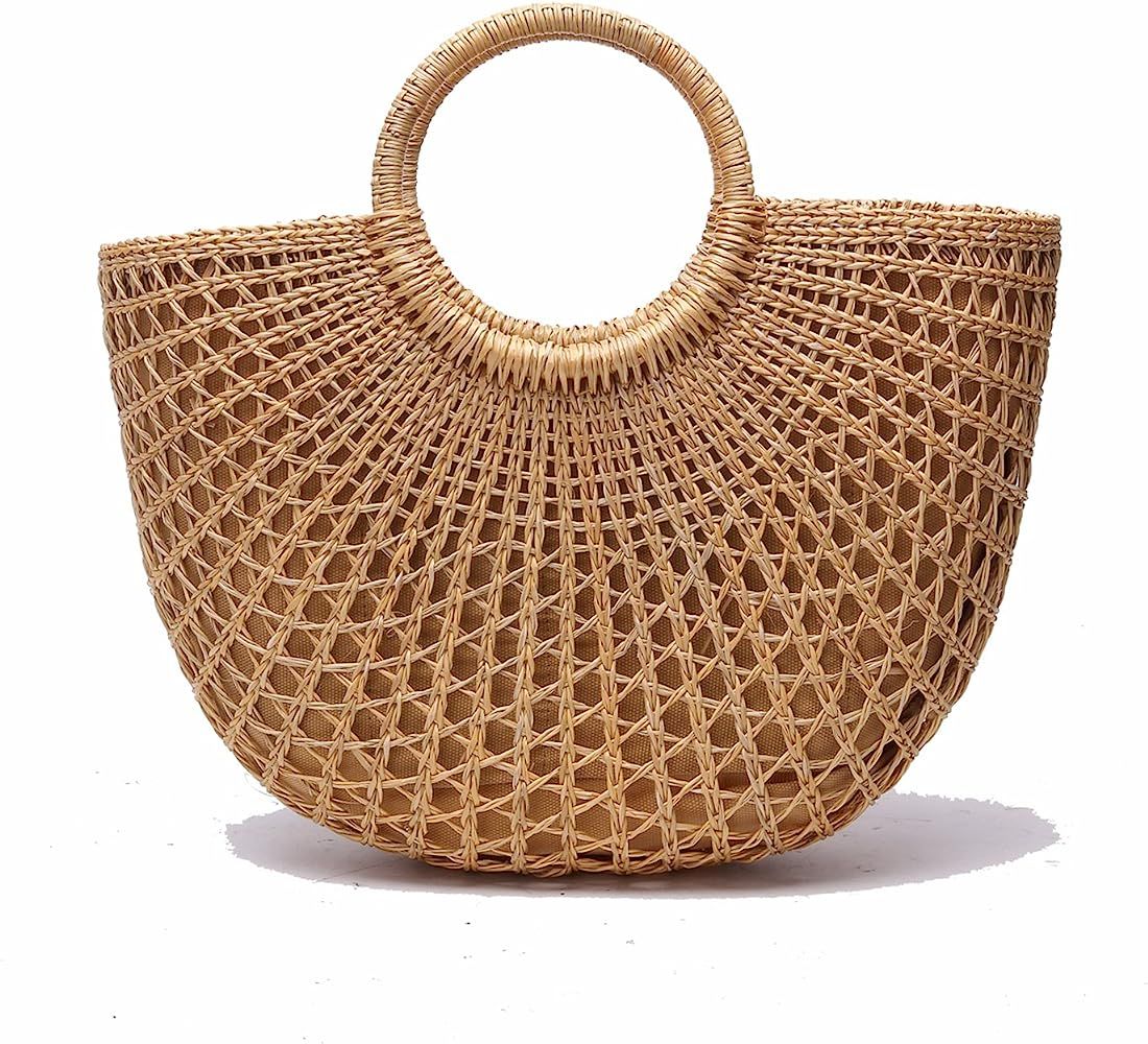 JOLLQUE Straw Beach Bag for Women,Handwoven Tote Bags,Summer Straw Handbags Purse | Amazon (US)