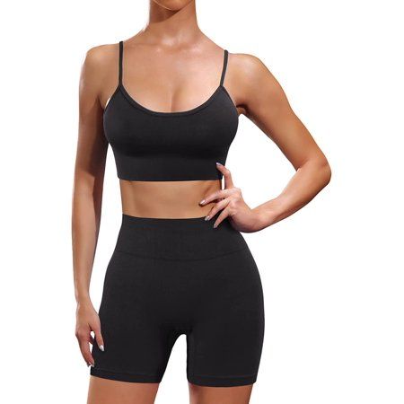 Womens Workout Sets 2 Piece Seamless Biker Short Set High Waist Shorts with Padded Sports Bra S-XL | Walmart (US)