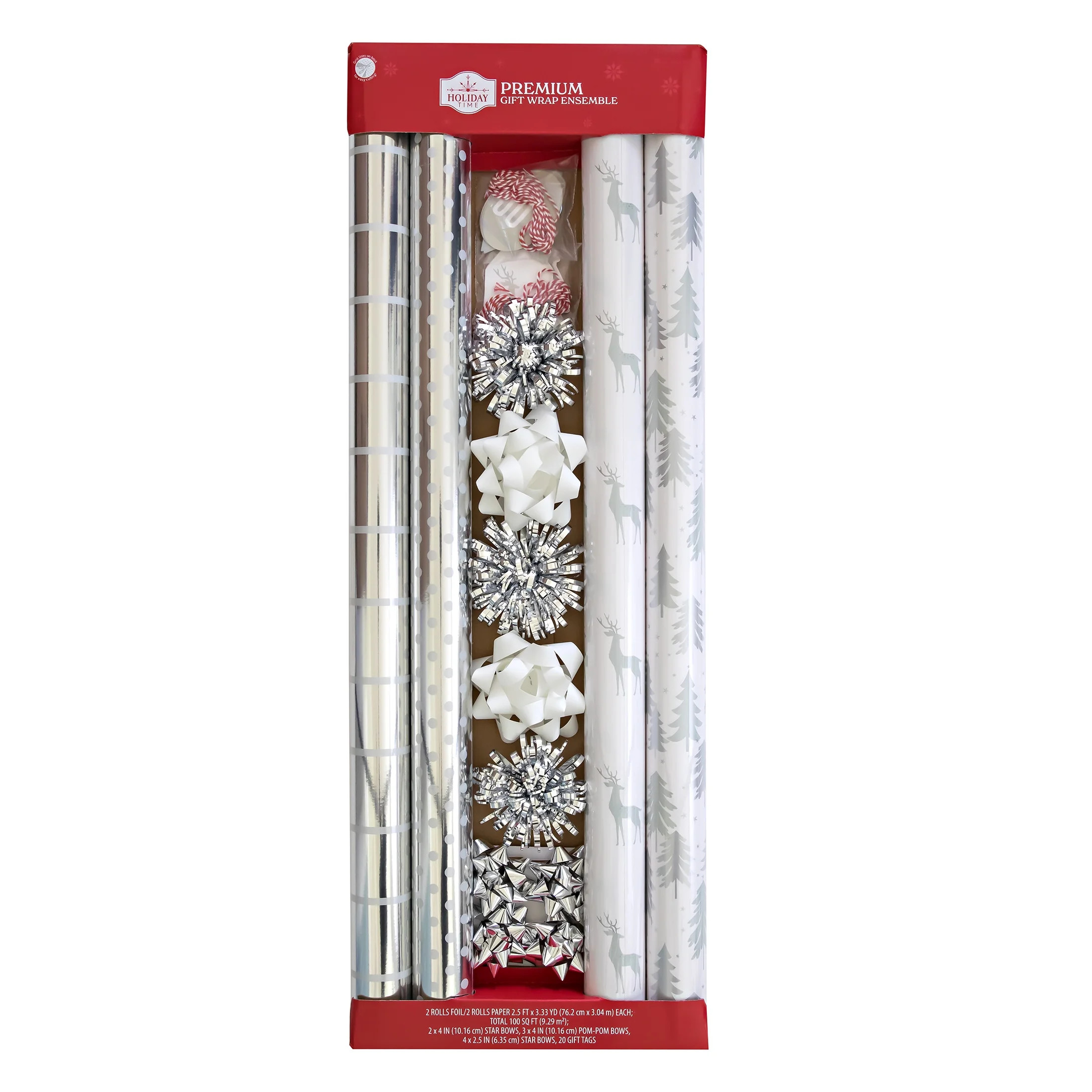 Holiday Time Premium Christmas Wrapping Paper Pack, 100 Sqft, 33 Pieces, Silver and White | Walmart (US)