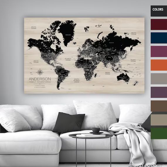 Modern Wood Push Pin Map of World on Canvas With Personalized | Etsy | Etsy (US)